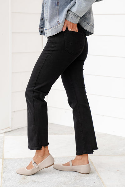 RISEN  Black Tummy Control Crop Straight Jean