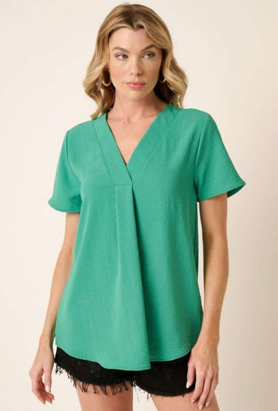 Woven Airflow V Neck Top Paris Green