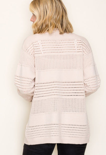 Open Front Pointelle Cardigan Oatmeal