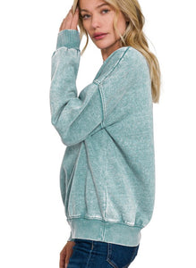 Acid Wash Fleece Oversized Pullover Ash Blue