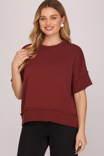 Wine Classic Crew Neck Sweater Top