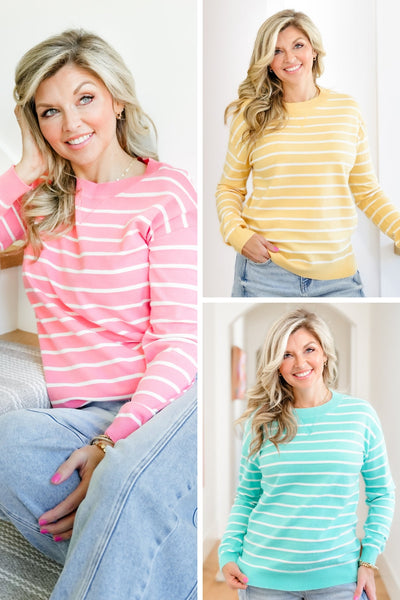 Stripe Crew Neck Sweater Top Mint