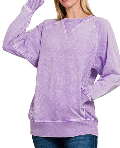 Acid Wash Pocket Sweatshirt Violet