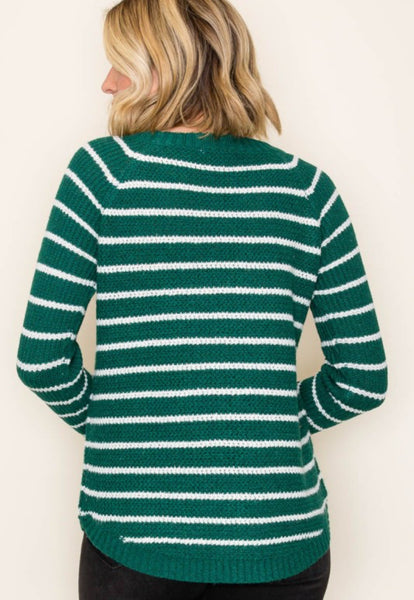 Waffle Stripe Sweater Green