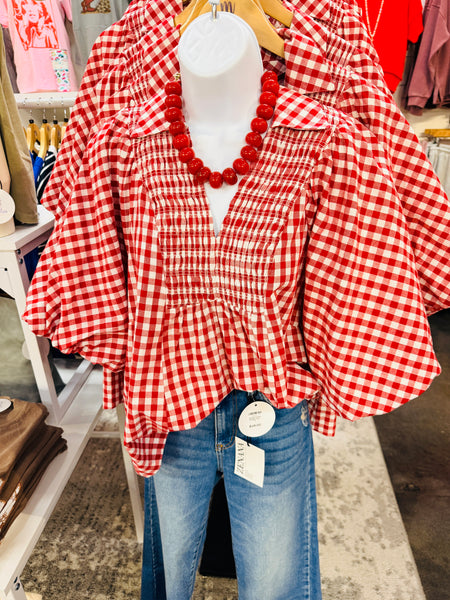UMGEE Red Gingham Checkered Top