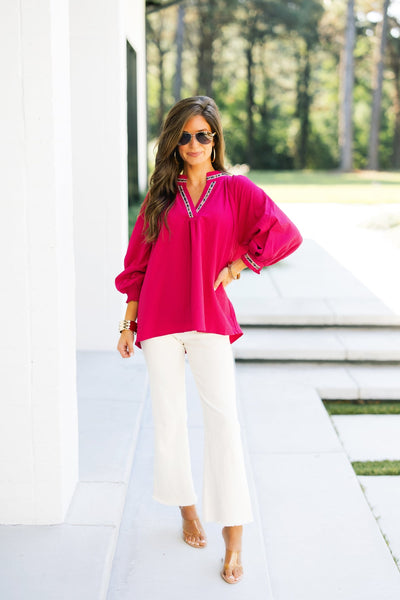 UMGEE Crimson Leopard Trim Top