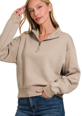 Scuba Fleece Half Zip Sweatshirt Pullover Mocha