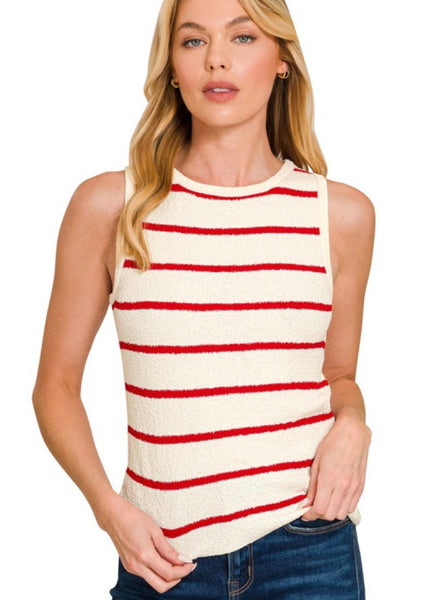 Stripe Sweater Tank Ruby Red