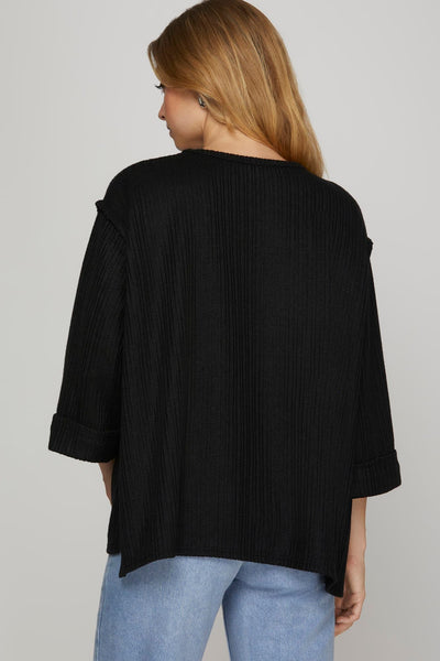 Quarter Sleeve Knit Sweater Top Black