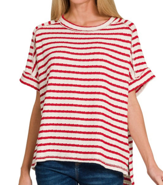 Stripe Textured Tee Ruby Red