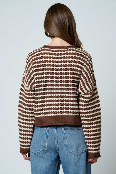 Crochet Knit Stripe Cardigan Top Chocolate