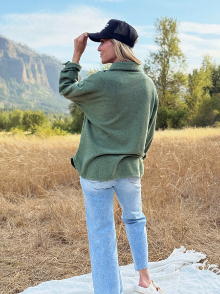 Cozy Brushed Waffle Shacket Dark Green