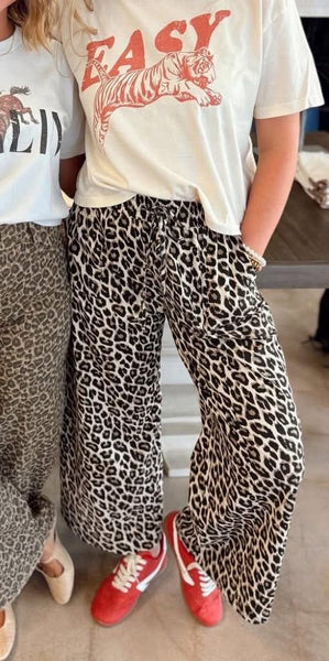 Washed Leopard Print Wide Leg Pant