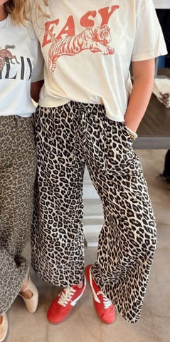 Washed Leopard Print Wide Leg Pant