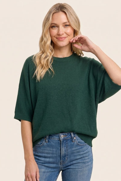 Elbow Sleeve Solid Sweater Spruce