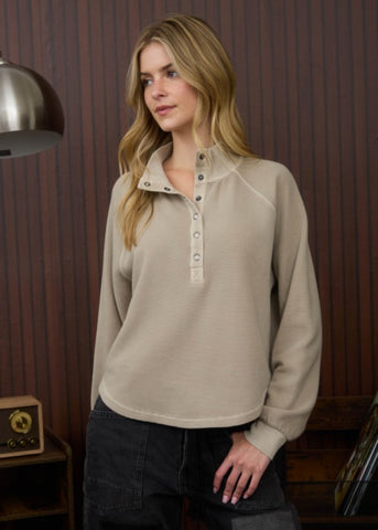 Elevated Basics Snap Henley Pullover Mocha