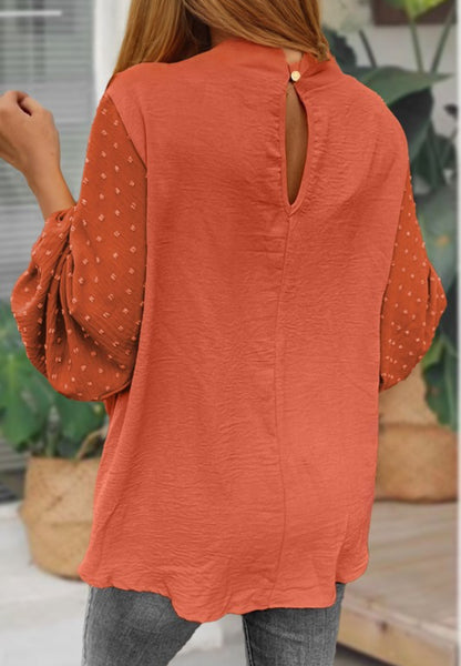 Copper Swiss Dot Balloon Sleeve Top