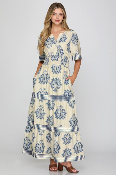 Libby Blue Mix Floral Maxi Dress