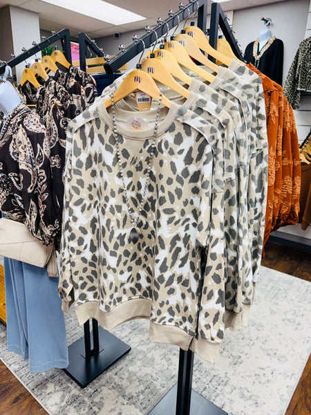 Leopard Cozy Sweatshirt Grey Taupe Mix