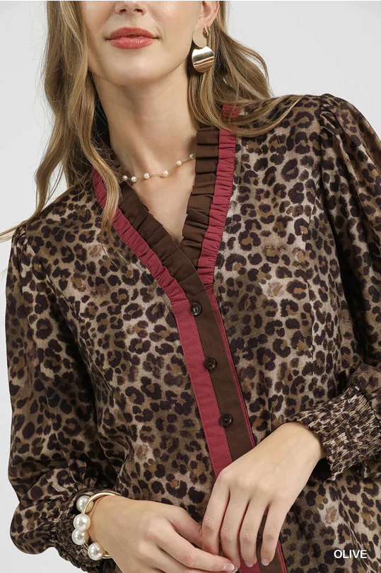 UMGEE Ruffle Trim Leopard Top
