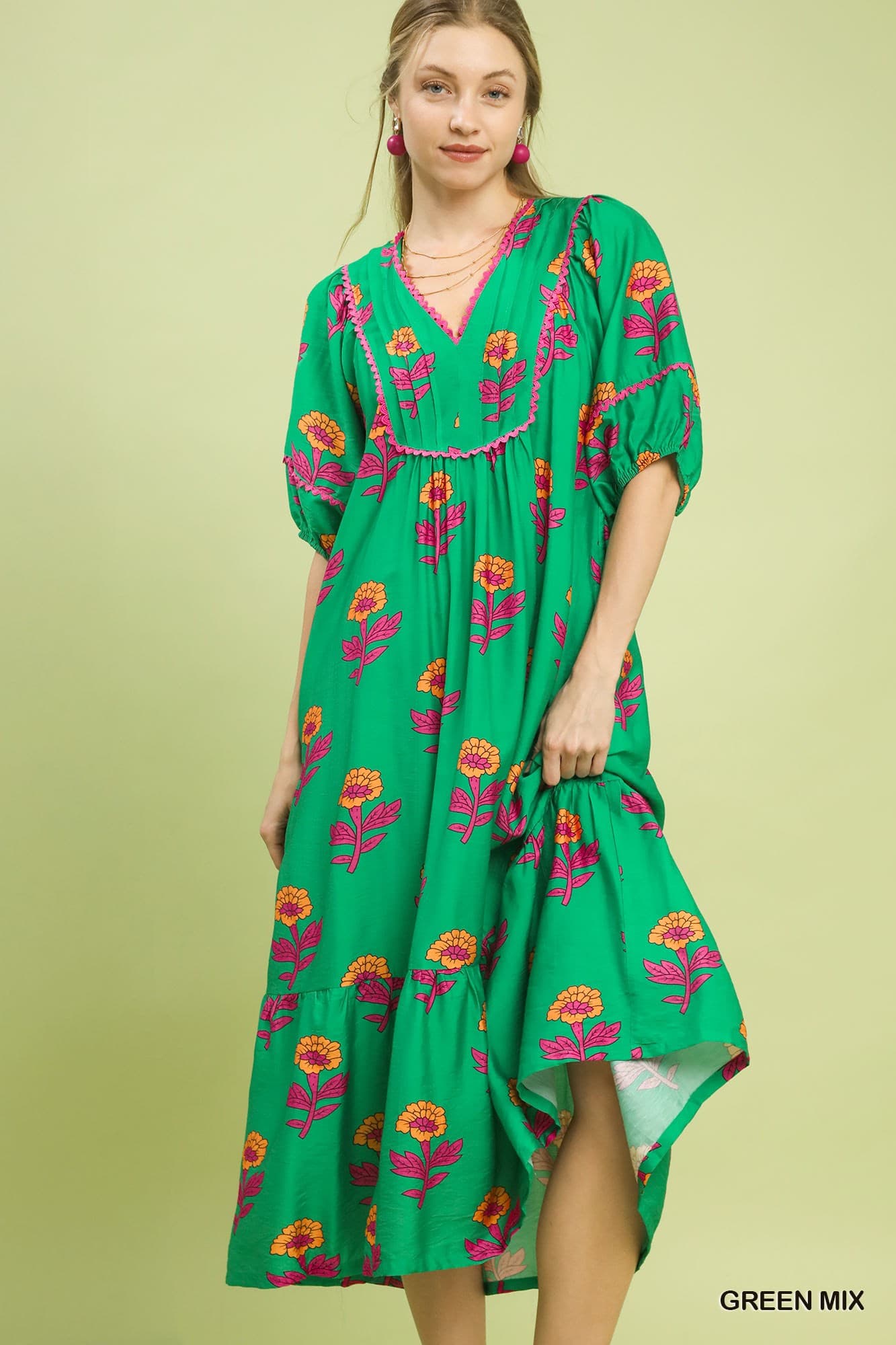 UMGEE Jade Green Floral Maxi Dress M