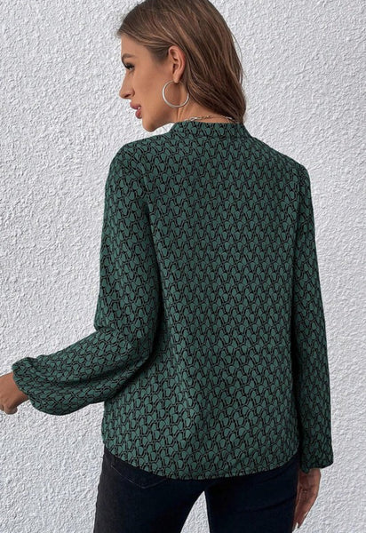 Dark Green Geo Print Top