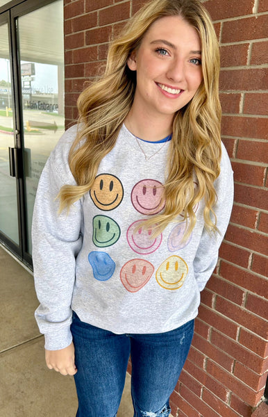 Retro Multi Color Smiley Cozy Sweatshirt