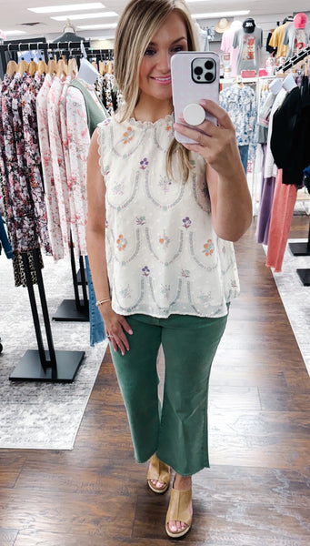 Wide Leg Crop Jean Dark Olive