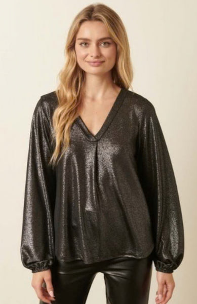 Sparkle Shimmer Balloon Sleeve Blouse Black