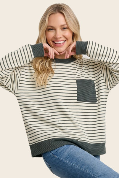 Ivory & Olive Soft Knit Stripe Top