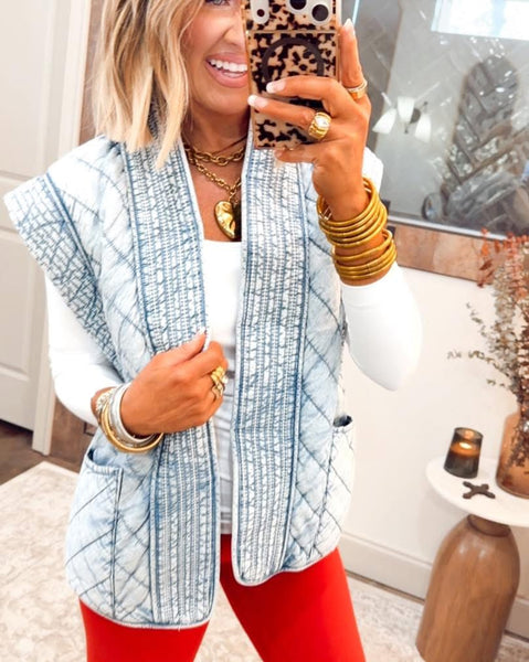 Washed Denim Quilted Vest