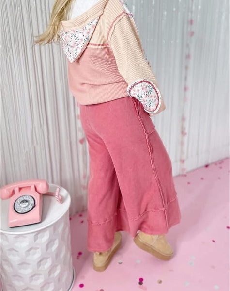 Boho Red Wide Leg Mineral Washed Pant