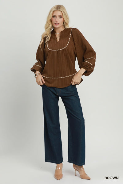 UMGEE Cocoa Contrast Trim Top