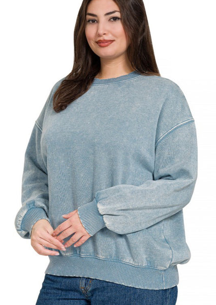 Acid Wash Pullover Sweatshirt Blue Grey