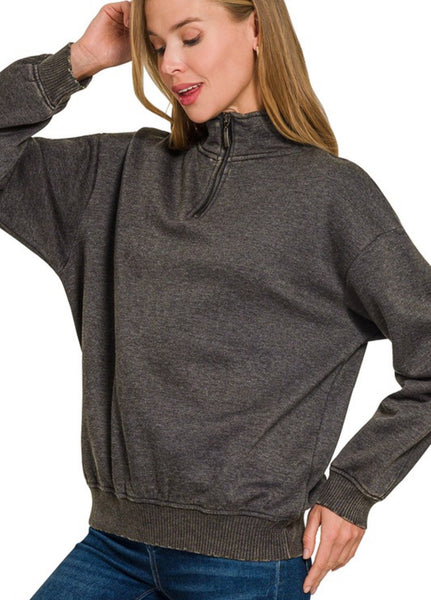 Acid Wash Sweatshirt Pullover Black