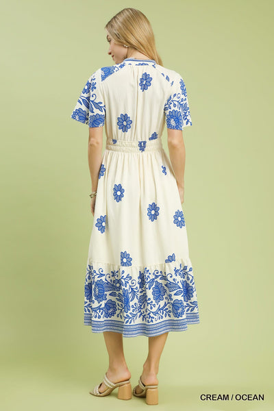 UMGEE Floral Midi Dress Ocean Cream