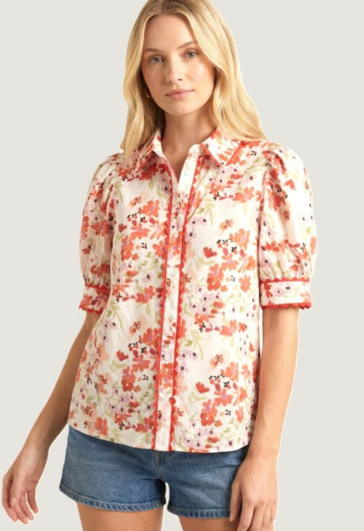 Floral Print Short Sleeve Shirt Red Mix