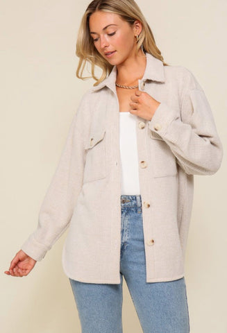 Cozy Brushed Waffle Shacket Oatmeal