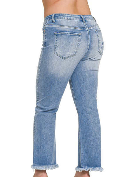 Zenana Medium Wash Curvy Denim Straight Crop Jean