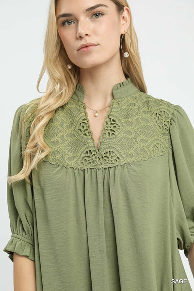 UMGEE Lace Detail Tiered Dress Sage