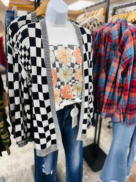 Black Checkered Sweater Cardigan