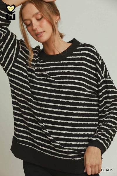 UMGEE Black Stripe Textured Crew Neck