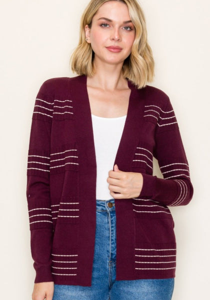 Stitch Stripe Cardigan Plum