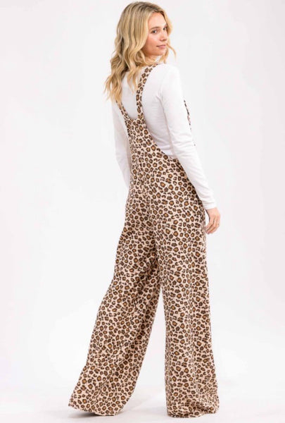 Leopard Print Wide Leg Overalls