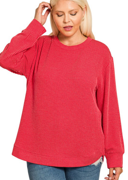 Presley Ribbed Long Sleeve Top Red
