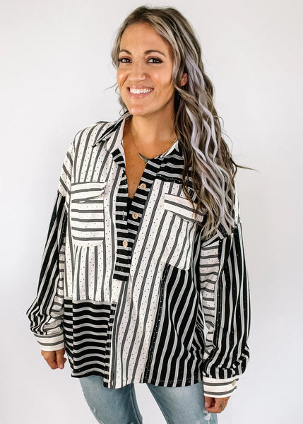 UMGEE Black & White Textured Button Down