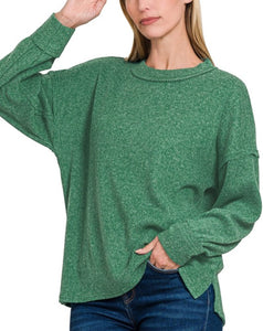 Brushed Soft Drop Shoulder Sweater Dark Green