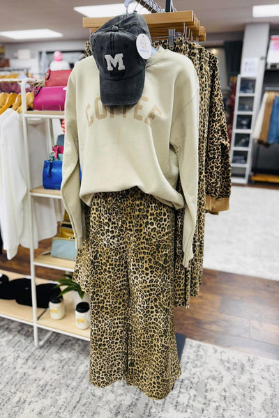 Leopard Wide Leg French Terry Pant