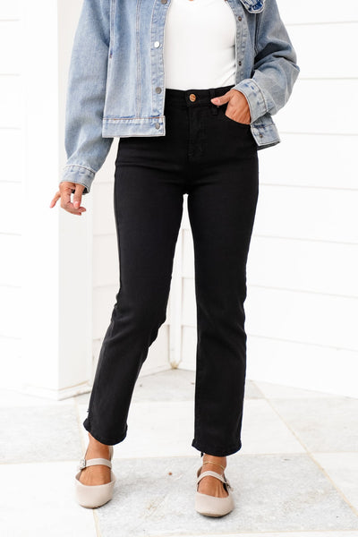 RISEN  Black Tummy Control Crop Straight Jean