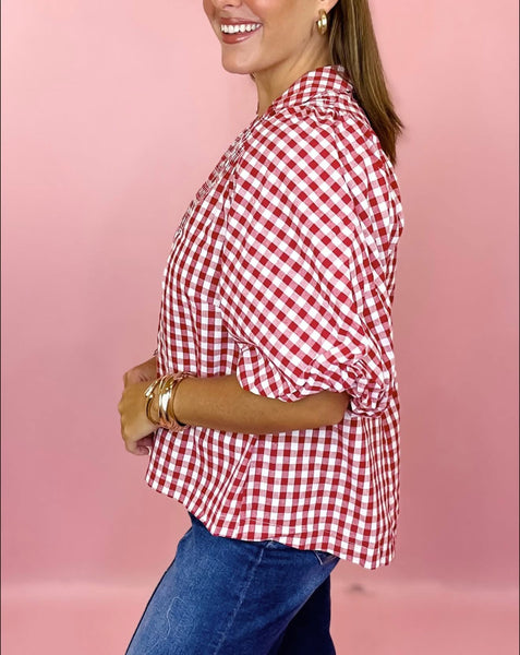 UMGEE Red Gingham Checkered Top